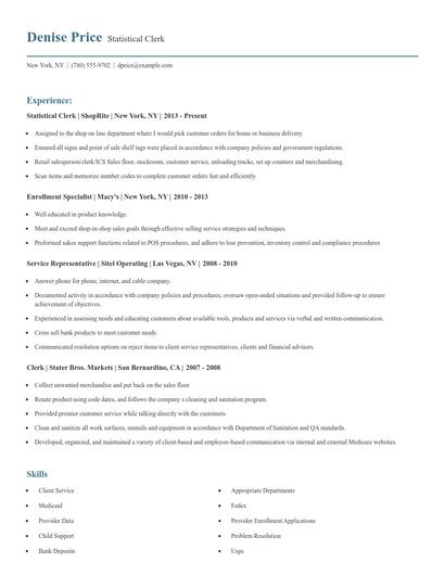 Statistical Clerk Resume