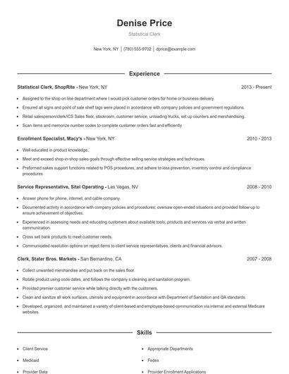 Statistical Clerk Resume