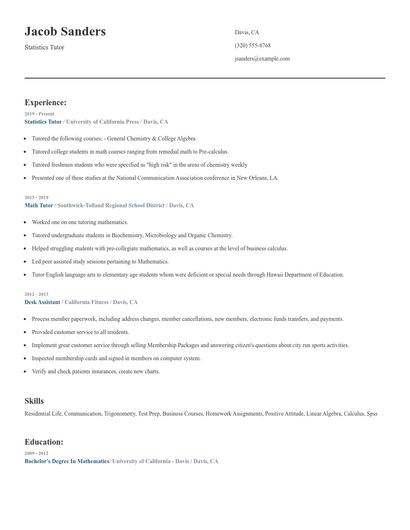 Statistics Tutor Resume