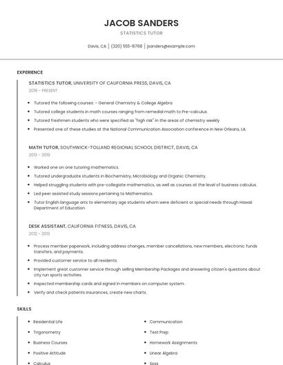 Statistics Tutor Resume