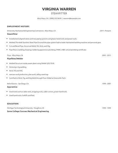 Steamfitter Resume