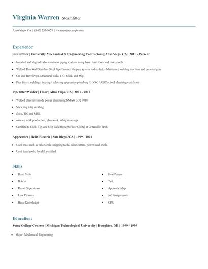 Steamfitter Resume