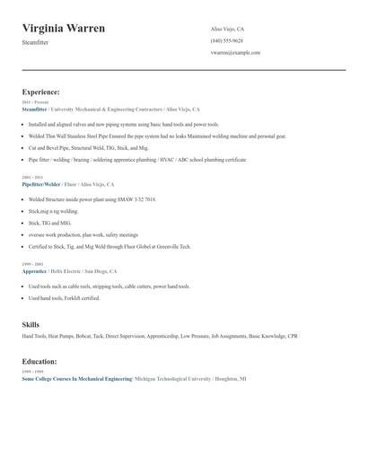 Steamfitter Resume