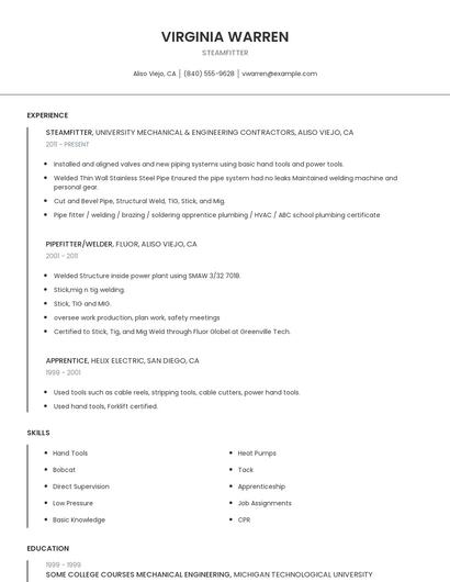 Steamfitter Resume