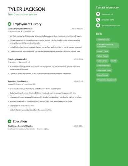 Steel Construction Worker Resume