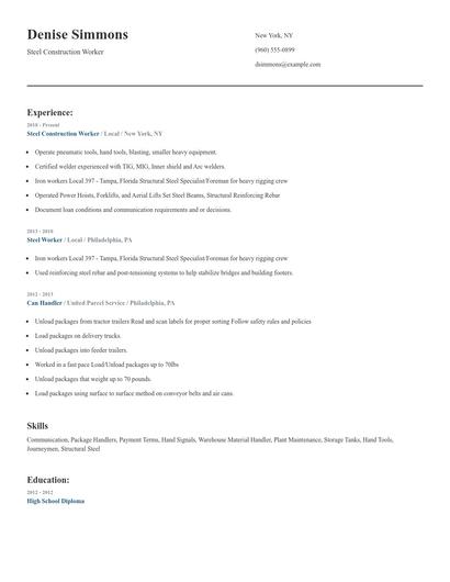 Steel Construction Worker Resume
