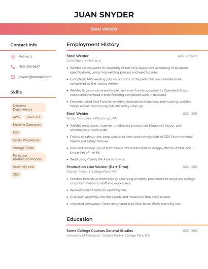 Steel Welder Resume