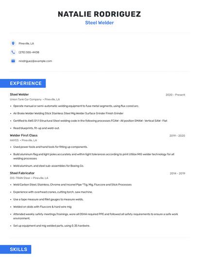 Steel Welder Resume