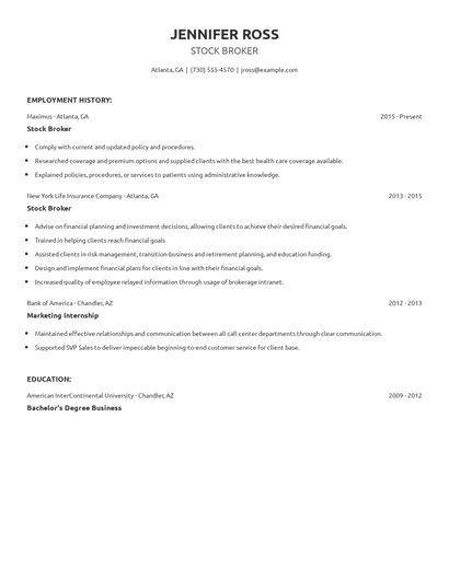 Stock Broker Resume