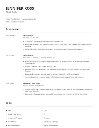 Stock Broker Resume
