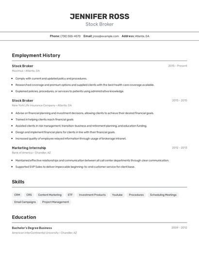 Stock Broker Resume