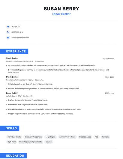 Stock Broker Resume