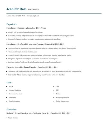 Stock Broker Resume