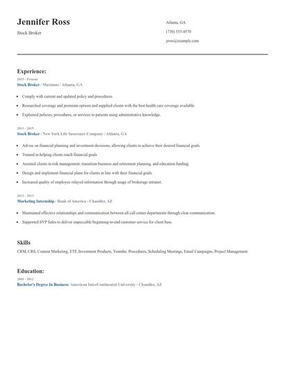 Stock Broker Resume
