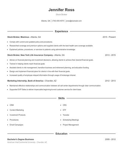 Stock Broker Resume