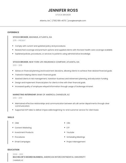 Stock Broker Resume