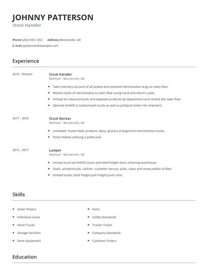 Stock Handler Resume
