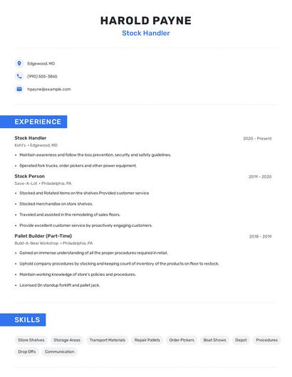 Stock Handler Resume