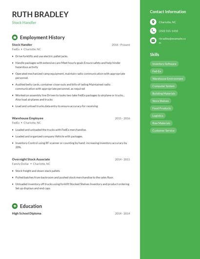 Stock Handler Resume