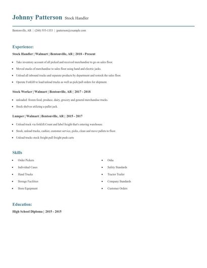 Stock Handler Resume
