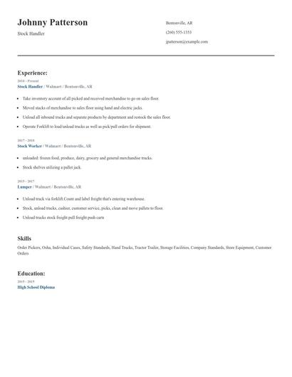 Stock Handler Resume