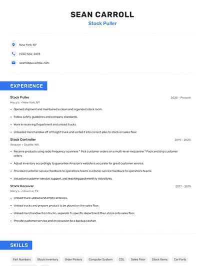 Stock Puller Resume