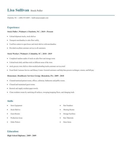 Stock Puller Resume