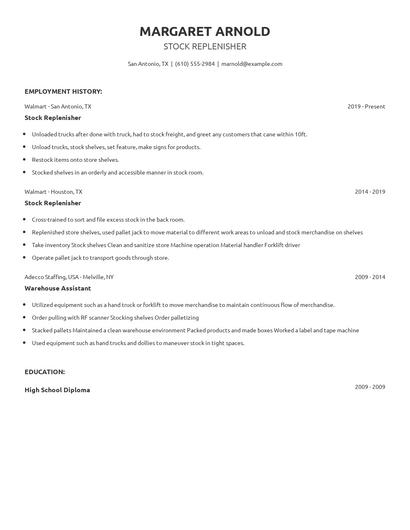 Stock Replenisher Resume