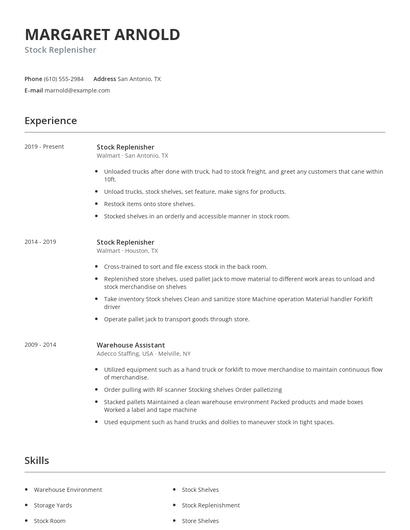 Stock Replenisher Resume