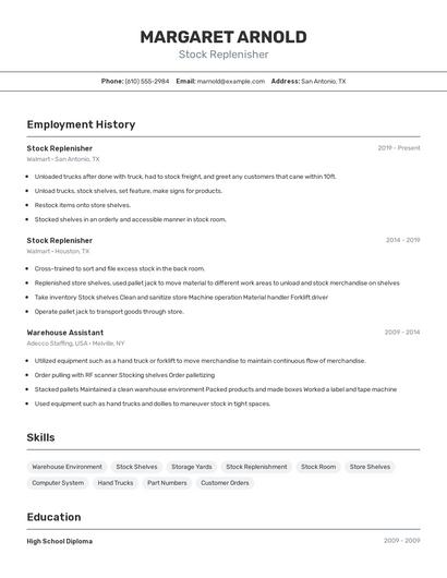 Stock Replenisher Resume