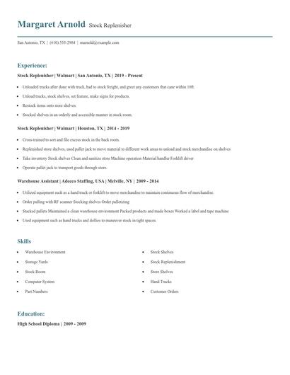 Stock Replenisher Resume