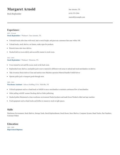 Stock Replenisher Resume