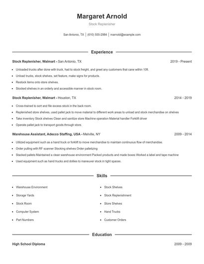 Stock Replenisher Resume