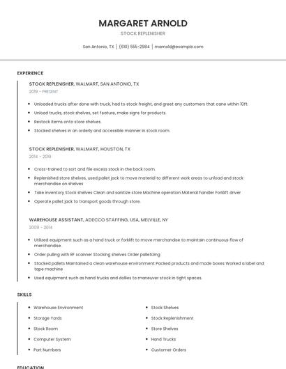 Stock Replenisher Resume