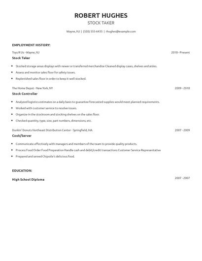 Stock Taker Resume