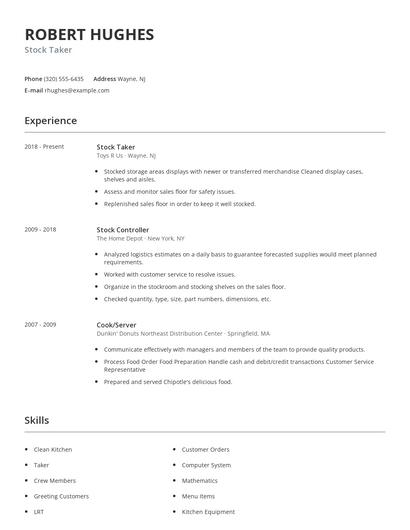 Stock Taker Resume