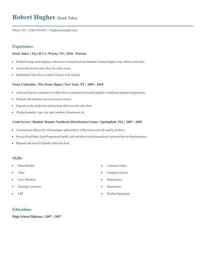 Stock Taker Resume