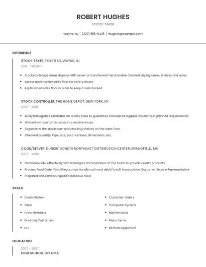 Stock Taker Resume