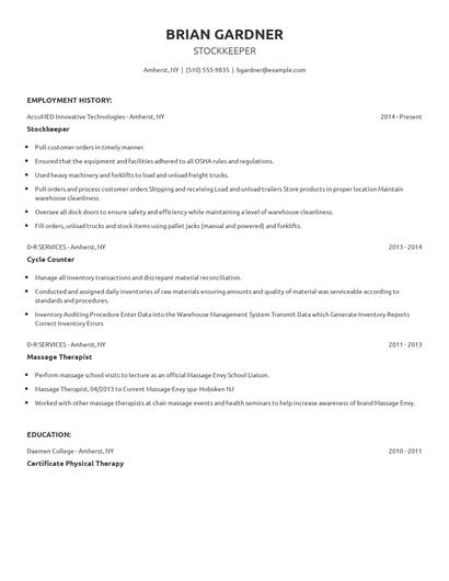Stockkeeper Resume