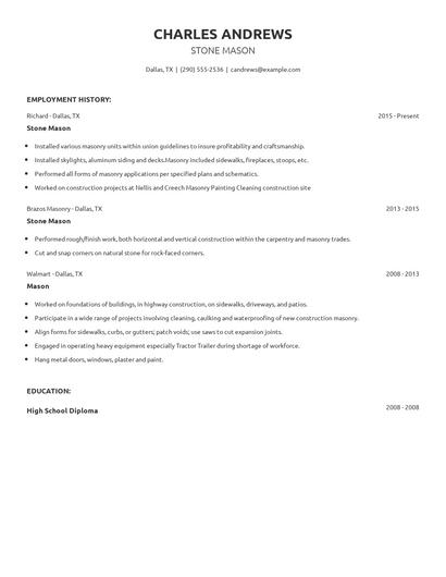 Stone Mason Resume