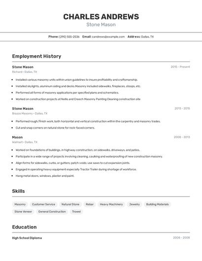Stone Mason Resume