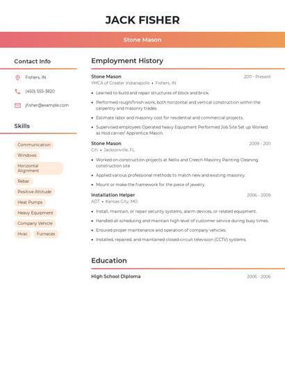 Stone Mason Resume