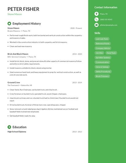 Stone Mason Resume