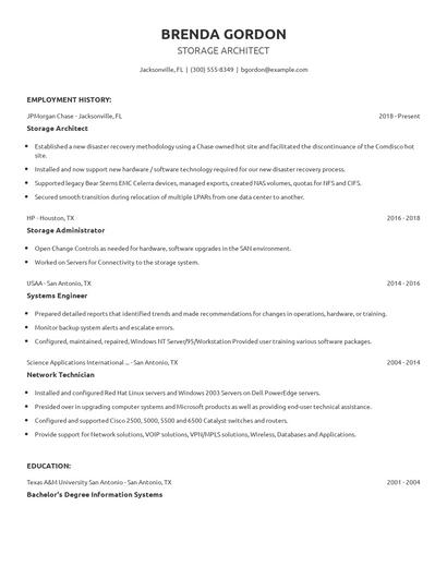 Storage Architect Resume