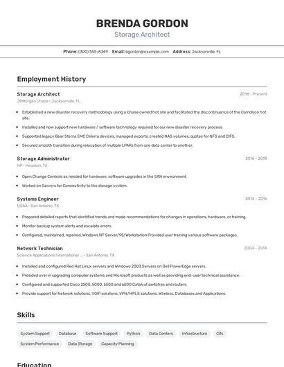 Storage Architect Resume