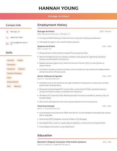 Storage Architect Resume
