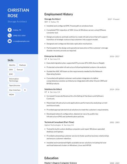 Storage Architect Resume