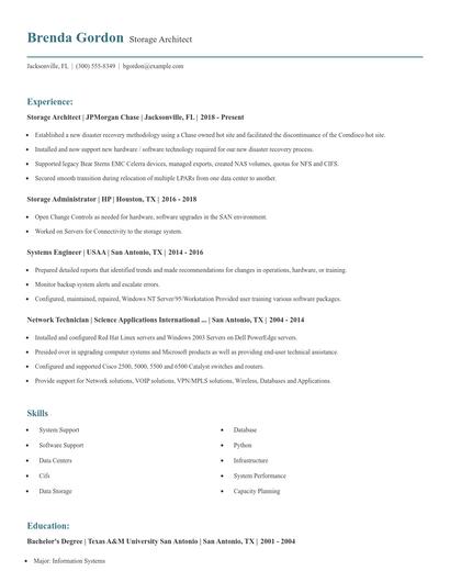 Storage Architect Resume