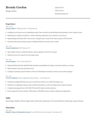 Storage Architect Resume