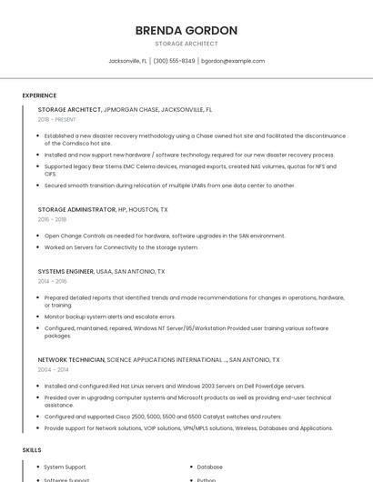 Storage Architect Resume
